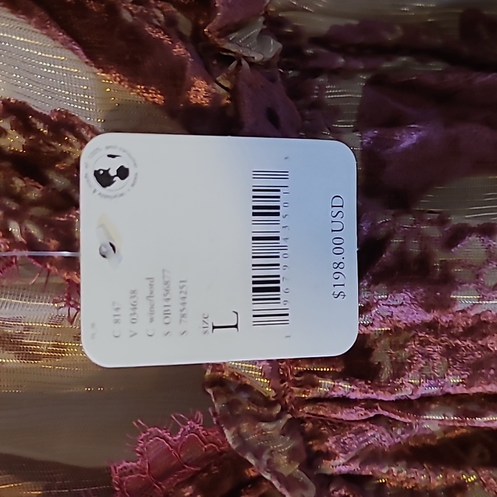 NWT FREE PEOPLE INTIMATELY WINE BALI BUTTERFLY BURNOUT VELVET SLIP MAXI DRESS - Picture 5 of 10